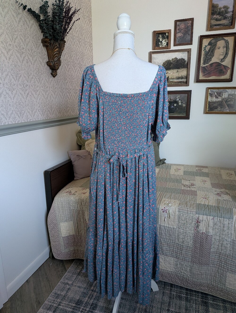 April Cornell Modern Prairie Rosebud Floral Dress Blue L - Picture 3 of 12